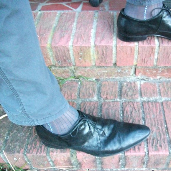 2PR Men's Sheer Charcoal Thick N Thin with Pattern, Cap Toe Cap Heel Socks 10-13 - Picture 4 of 13